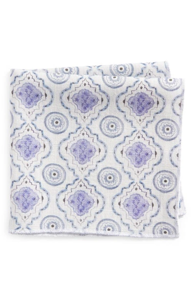 Clifton Wilson Print Linen Pocket Square In Light Grey