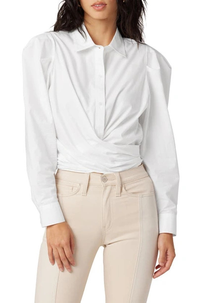 Hudson Wrap Tie Cotton Poplin Button-up Shirt In White