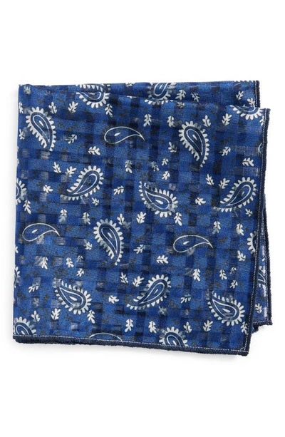 Clifton Wilson Paisley Silk Pocket Square In Blue