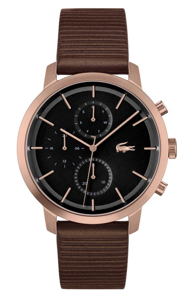 Lacoste Replay Chronograph Leather Strap Watch, 44mm In Brown