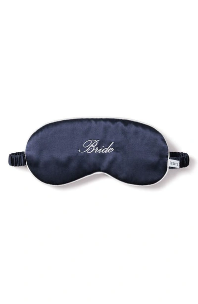 Petite Plume Bride Embroidered Silk Sleep Mask In Navy