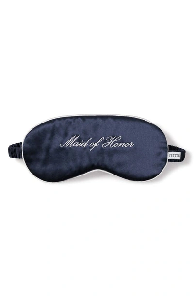 Petite Plume Maid Of Honor Embroidered Silk Sleep Mask In Navy