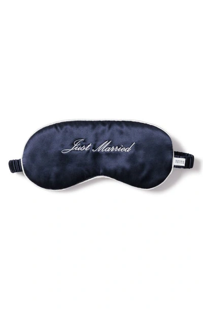 Petite Plume Just Married Embroidered Silk Sleep Mask In Navy