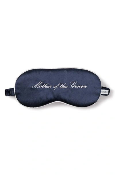 Petite Plume Mother Of The Groom Embroidered Silk Sleep Mask In Navy