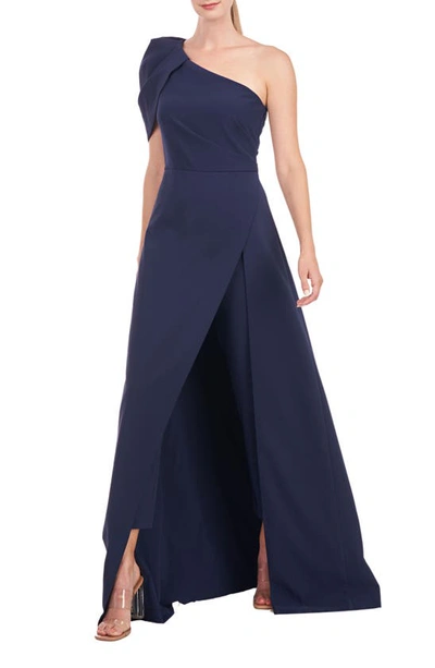 Kay Unger Bijou Shoulder Draped Jumpsuit In Midnight