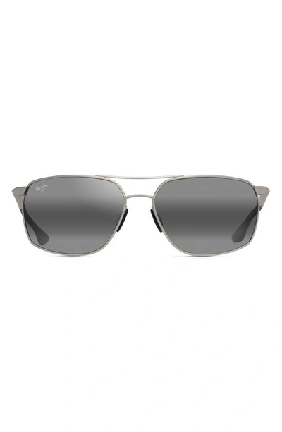 Maui Jim Puu Kukui 58mm Polarized Rectangle Sunglasses In Silver