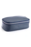 Royce New York Leather Tech Accessory Case In Navy Blue - Deboss