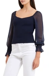 French Connection Maia Krista Mix Media Sweetheart Neck Sweater In Blue