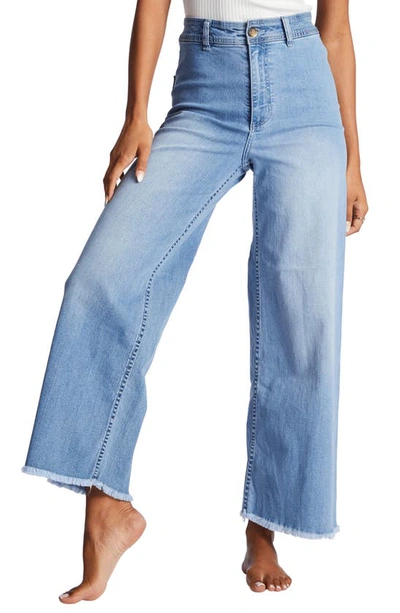 Billabong Free Fall Frayed Wide Leg Trouser Jeans In Surf Spray