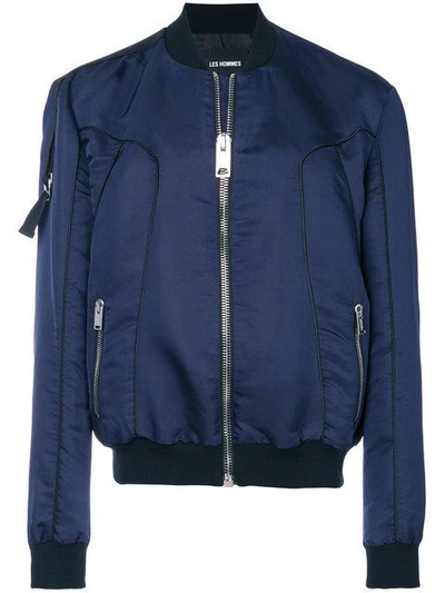 Les Hommes Zipped Pocket Bomber Jacket In Blue