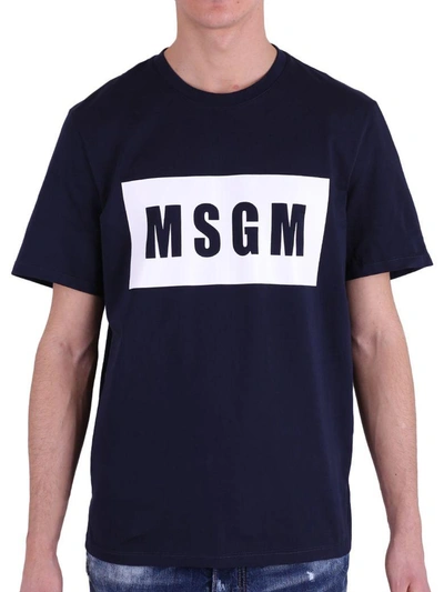 Msgm Printed Cotton T-shirt In Blue