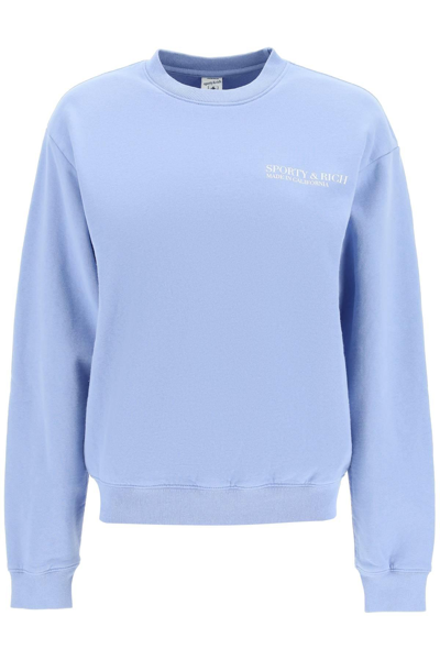 Sporty And Rich Sporty & Rich Periwinkle Crew Neck Sweatshirt With Logo In Light Blue