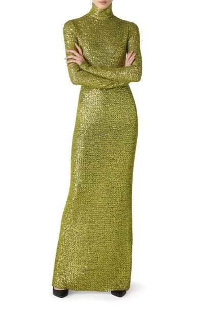 St John Sequin Knit Turtleneck Gown In Light Green/navy | ModeSens