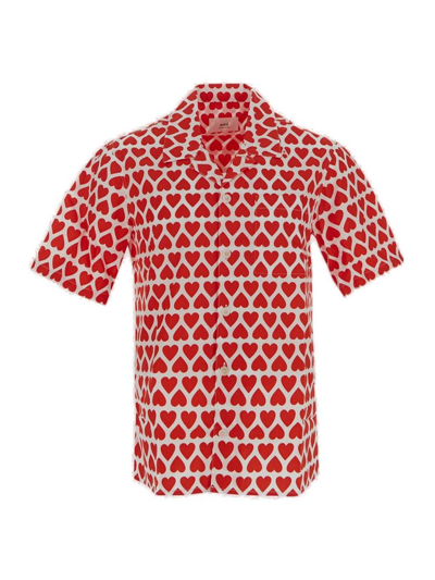 Ami Alexandre Mattiussi Heart-print Short-sleeve Shirt In Red