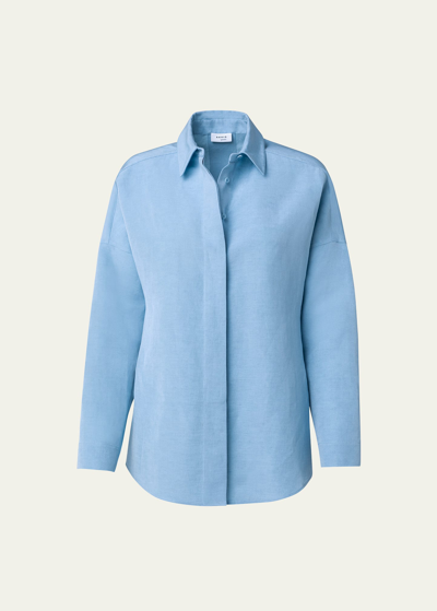 Akris Punto Linen Button-front Blouse In Pale Blue