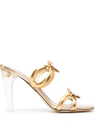 Valentino Garavani Metallic Chain Transparent-heel Mule Sandals In Gold