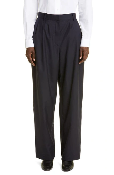 The Row Bufus Pleated Wide-leg Trouser Pants In Navy