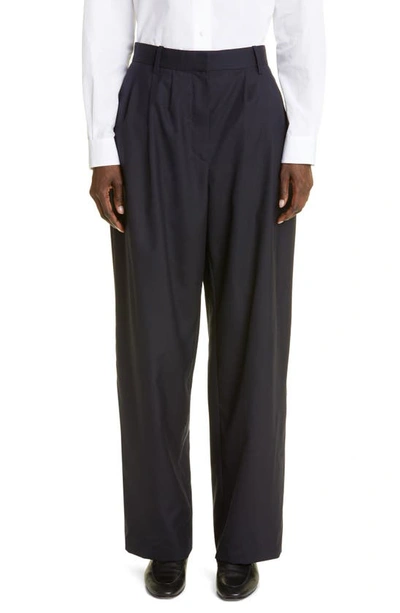 The Row Bufus Pleated Wide-leg Trouser Trousers In Navy