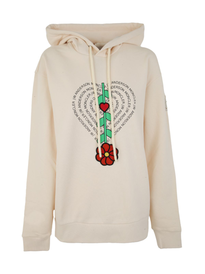 Moncler Genius X Jw Anderson Embroidered Hoodie Jumper In Beige