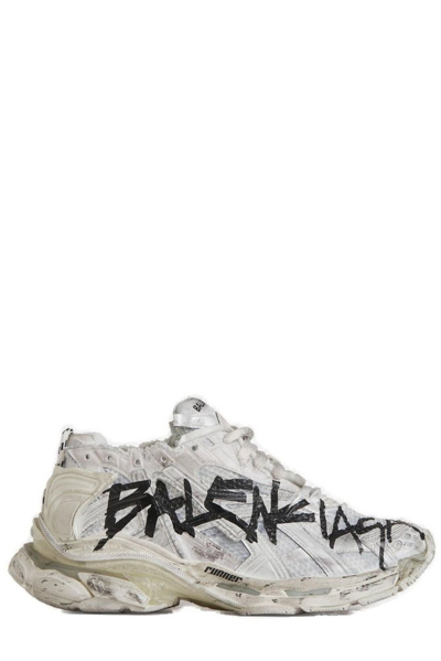 Balenciaga White Graffiti Runner Low Top Sneakers In Multicolor