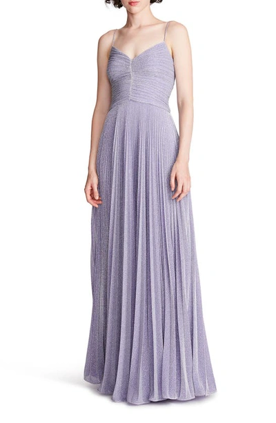 Halston Maycee Pleated Shimmer Jersey Gown In Blue
