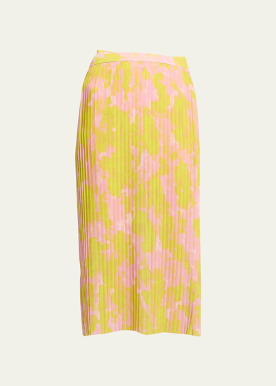 Dries Van Noten Sarean Pleated Georgette Midi Skirt In Yellow