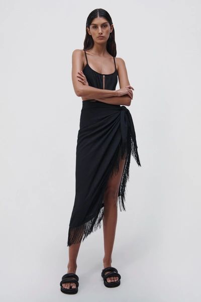 Simkhai Clammy Solid Fringe-trim Sarong Coverup In Black