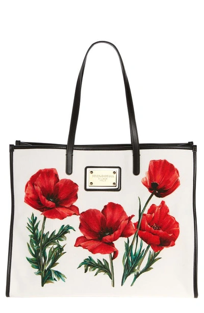 Dolce & Gabbana Happy Garden Canvas Tote Bag In Multicolour