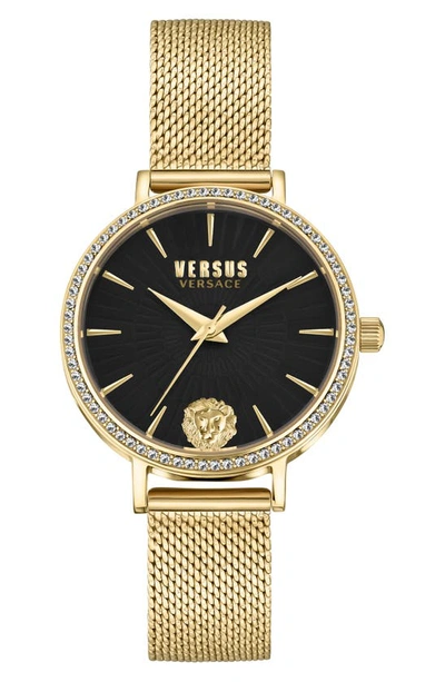 Versus Versace Mar Vista Swarovski Crystal Mesh Bracelet Watch, 34mm In Ip Yellow Gold