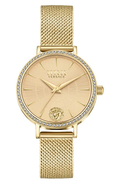 Versus Versace Mar Vista Swarovski Crystal Mesh Bracelet Watch, 34mm In Yellow Gold