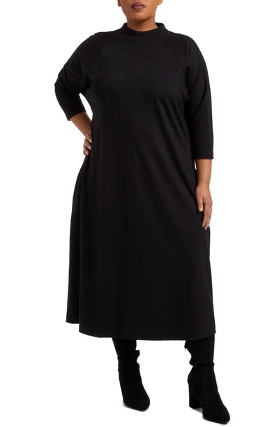 Pari Passu Janice Mock Neck Belted Ponte Midi Dress In Black