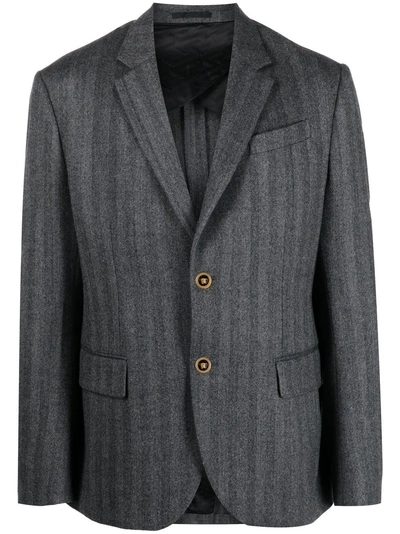 Versace Tailored Striped Single-breasted Blazer In Grey