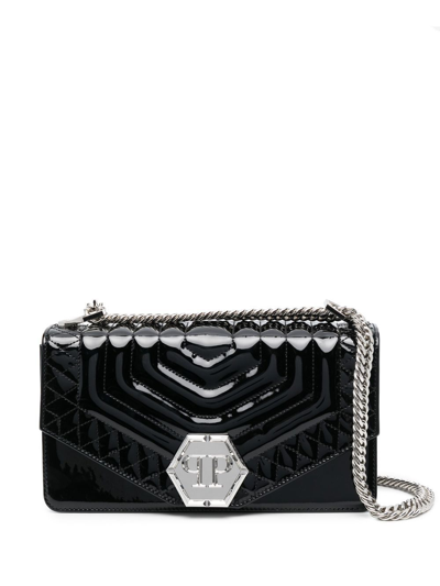 Philipp Plein Quilted Patent-leather Shoulder Bag In Black