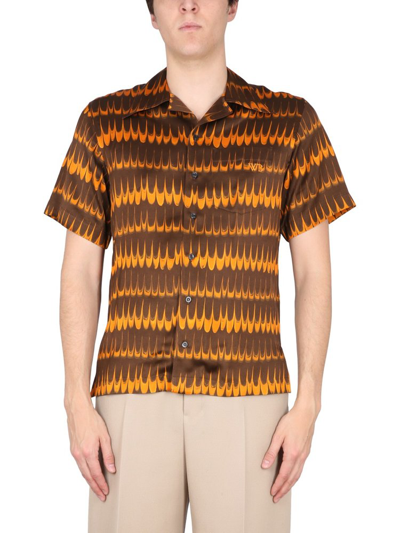 Wales Bonner Geometric-print Short-sleeve Shirt In Brown