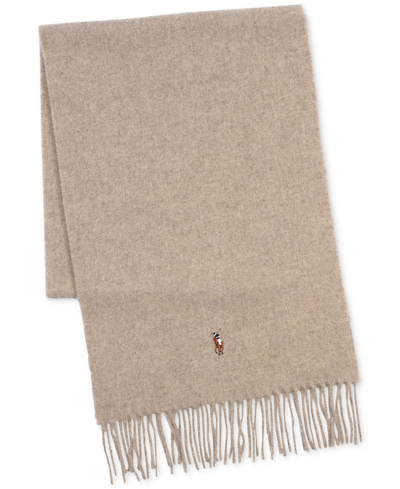 Polo Ralph Lauren Embroidered-logo Fringed Scarf In Oatmeal