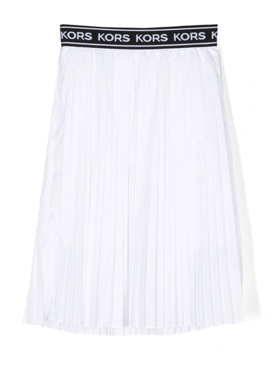Michael Kors Kids' Logo-waistband Pleated Skirt In White