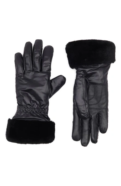 Ugg Fontanne Smart Genuine Shearling Trim Gloves In Black