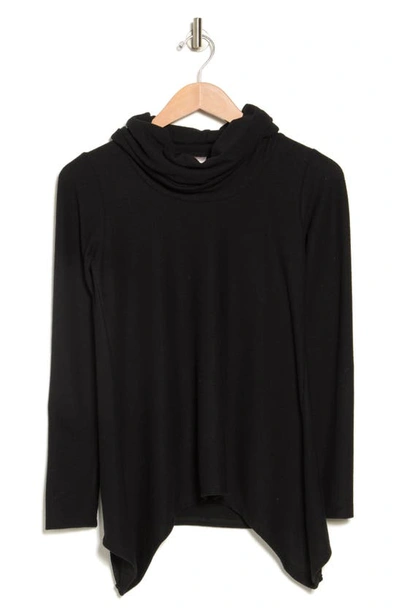 Go Couture Cowl Neck Asymmetric Top In Black Print 1