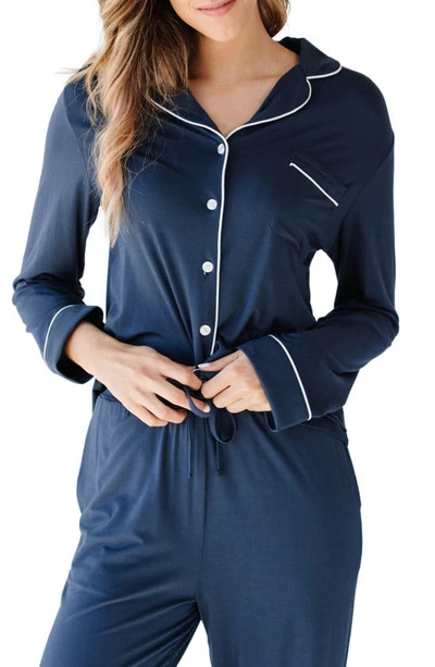 Cozy Earth Long Sleeve Knit Pajama Top In Navy
