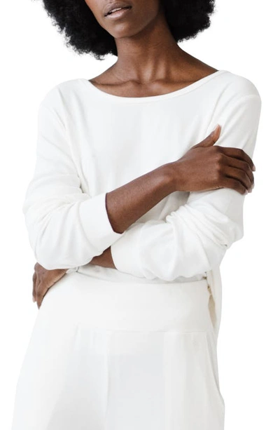 Cozy Earth Rib Long Sleeve Knit Pyjama Top In Ivory