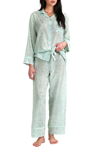 Papinelle Cheri Blossom Cotton & Silk Pyjamas In Sage