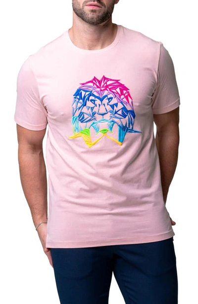 Maceoo Lion Face Embroidered T-shirt In Pink