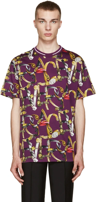 Versace Purple Belt Print T-shirt | ModeSens