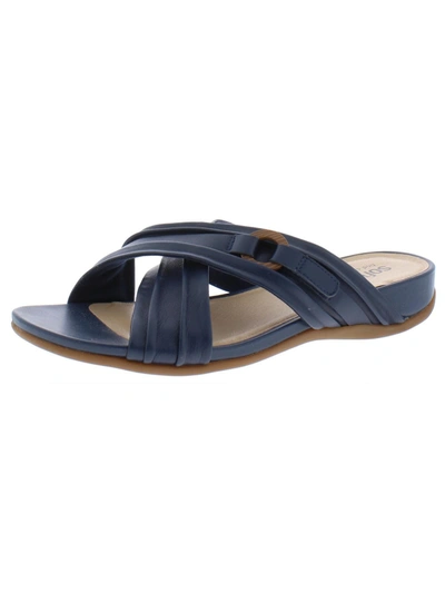 Softwalk Taza Womens Leather Open Toe Slide Sandals In Blue