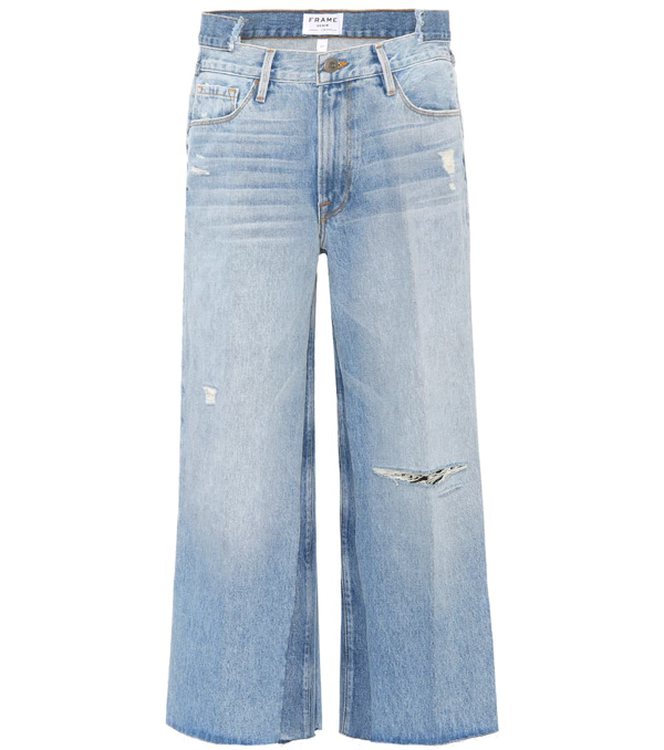 Frame Le Reconstructed Cropped Patchwork Jeans In Blue | ModeSens