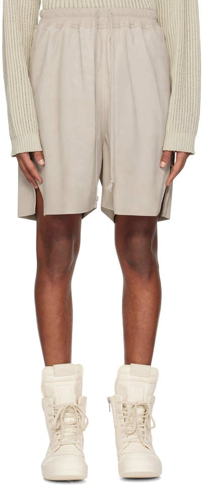 Rick Owens Off-white Drawstring Suede Shorts In 08 Pearl