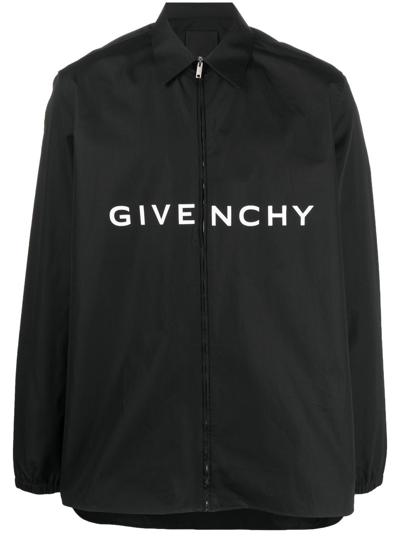 Givenchy Zip-up Logo-print Shirt In Black