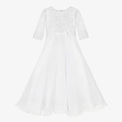 Sarah Louise Kids' Girls White Embroidered Organza Communion Dress