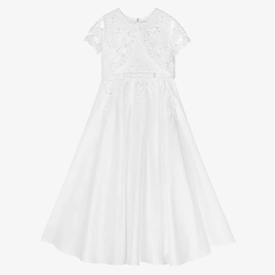 Sarah Louise Kids' Girls White Satin & Embroidered Tulle Communion Dress