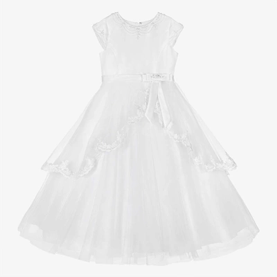 Sarah Louise Kids' Girls White Tulle Communion Dress